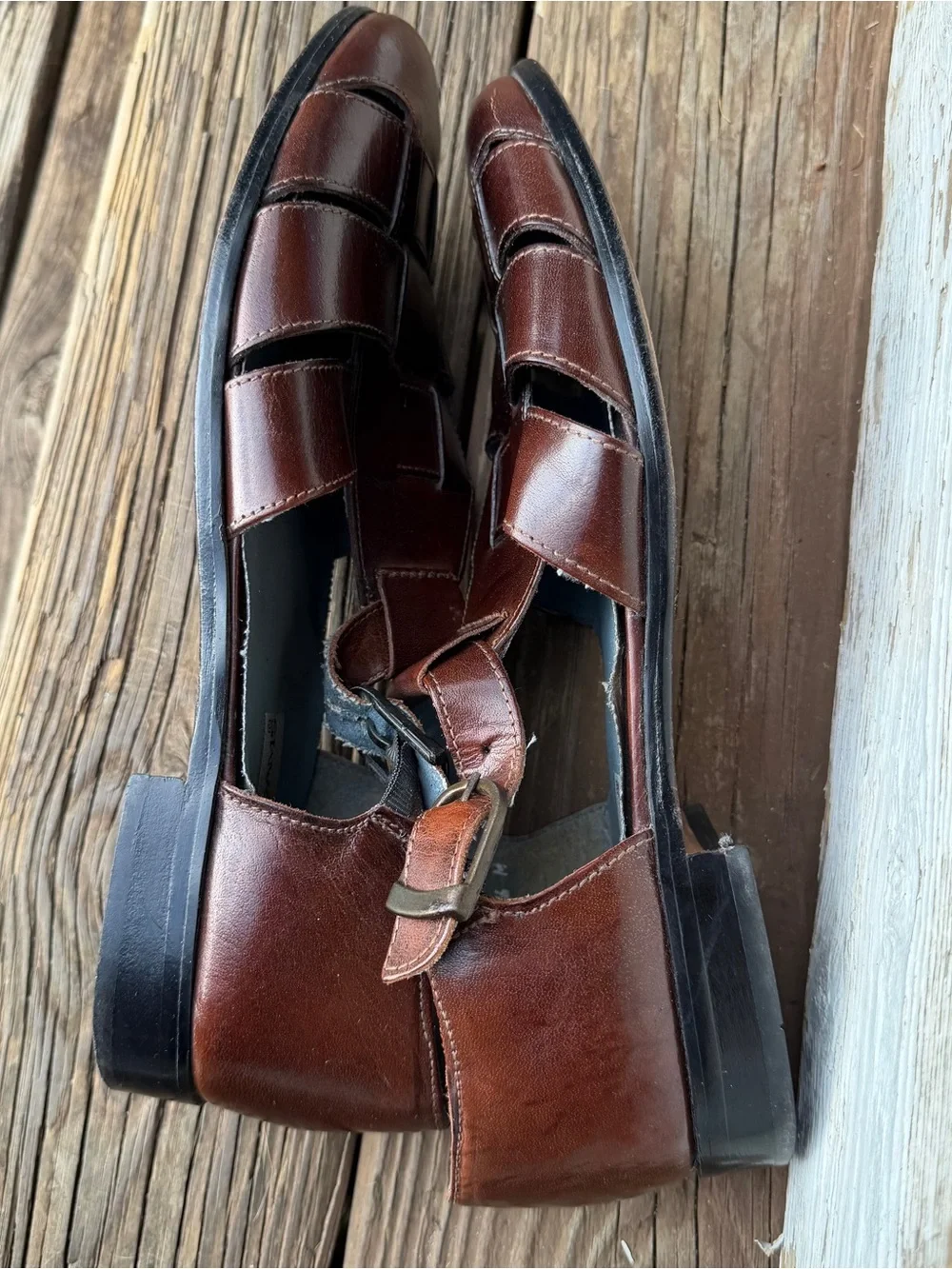Stacy Adams Brown Leather Fisherman Sandals Men’s Size 10.5M Woven Buckle